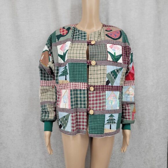 Handmade Quilt Patchwork Button Up Vintage Bomber Jacket - Picture 1 of 15